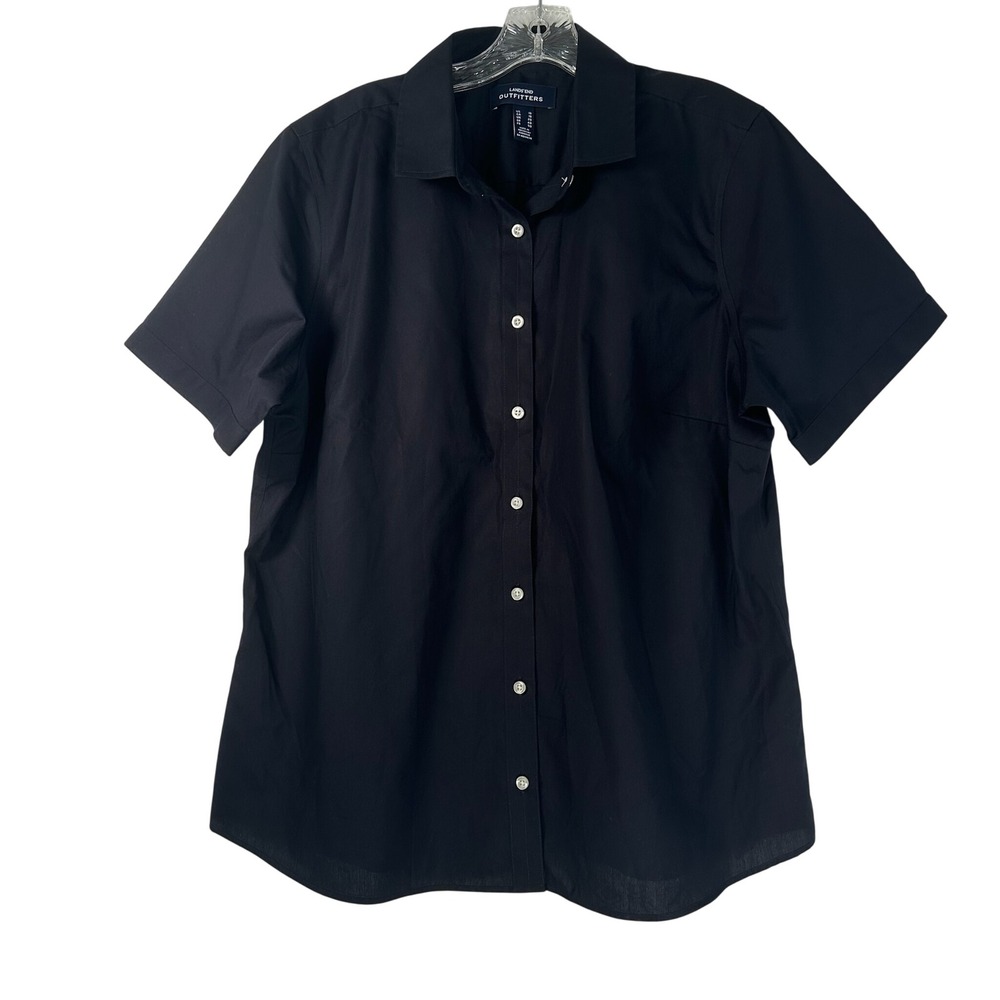 Lands End Outfitters Womens 18 Black Short Sleeve Button Up Shirt Workwear